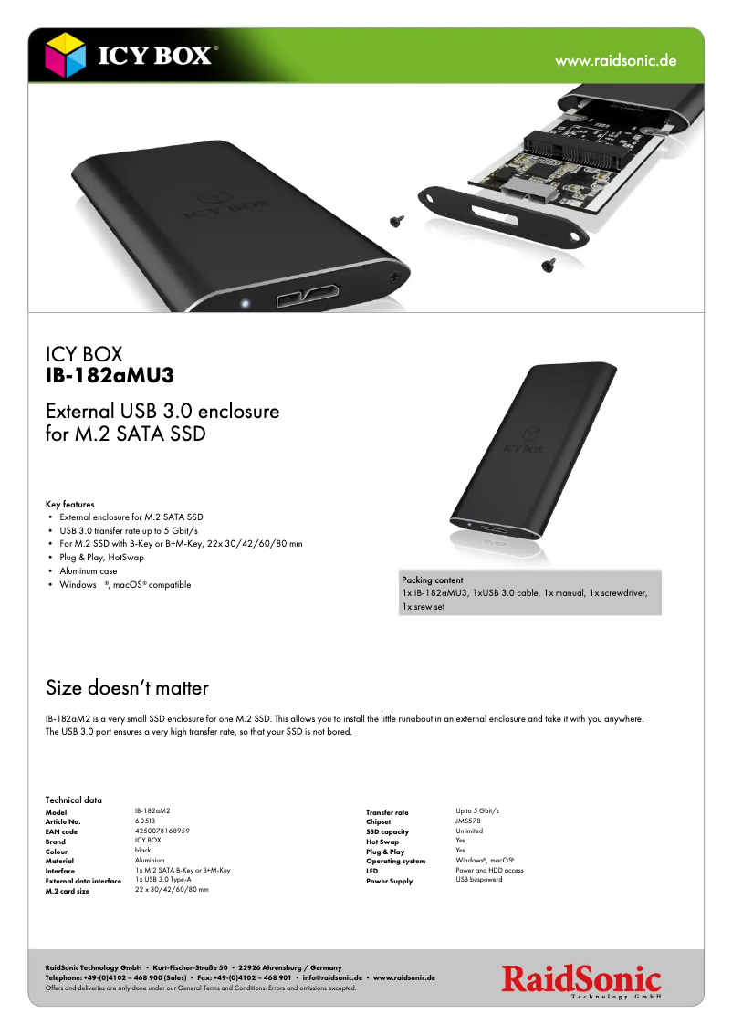 Página 1 del manual Ficha técnica Icy Box IB-182aMU3