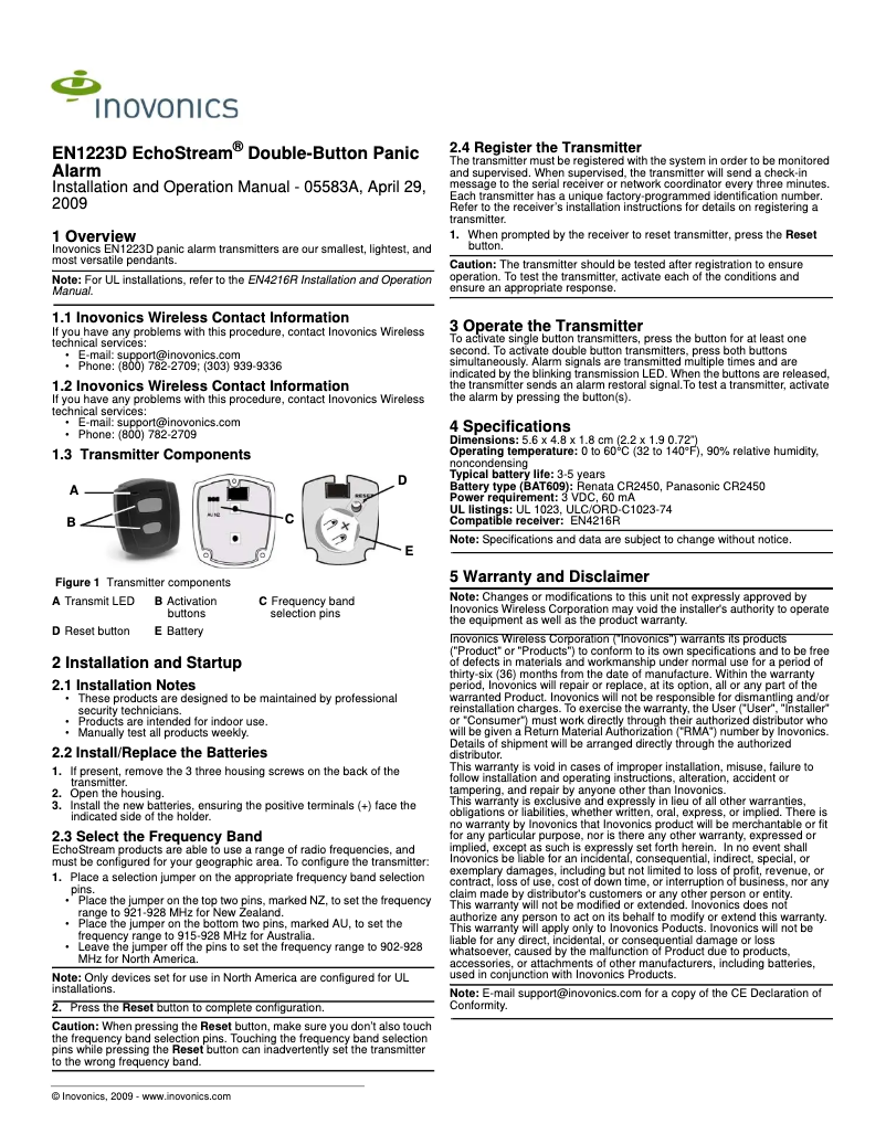 Image de la première page du manuel de l'appareil EchoStream EN1223D