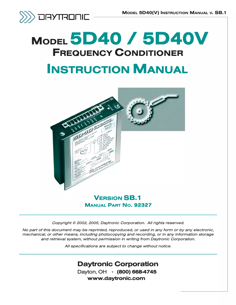 Page 1 de la notice Manuel utilisateur Daytronic 5D40S