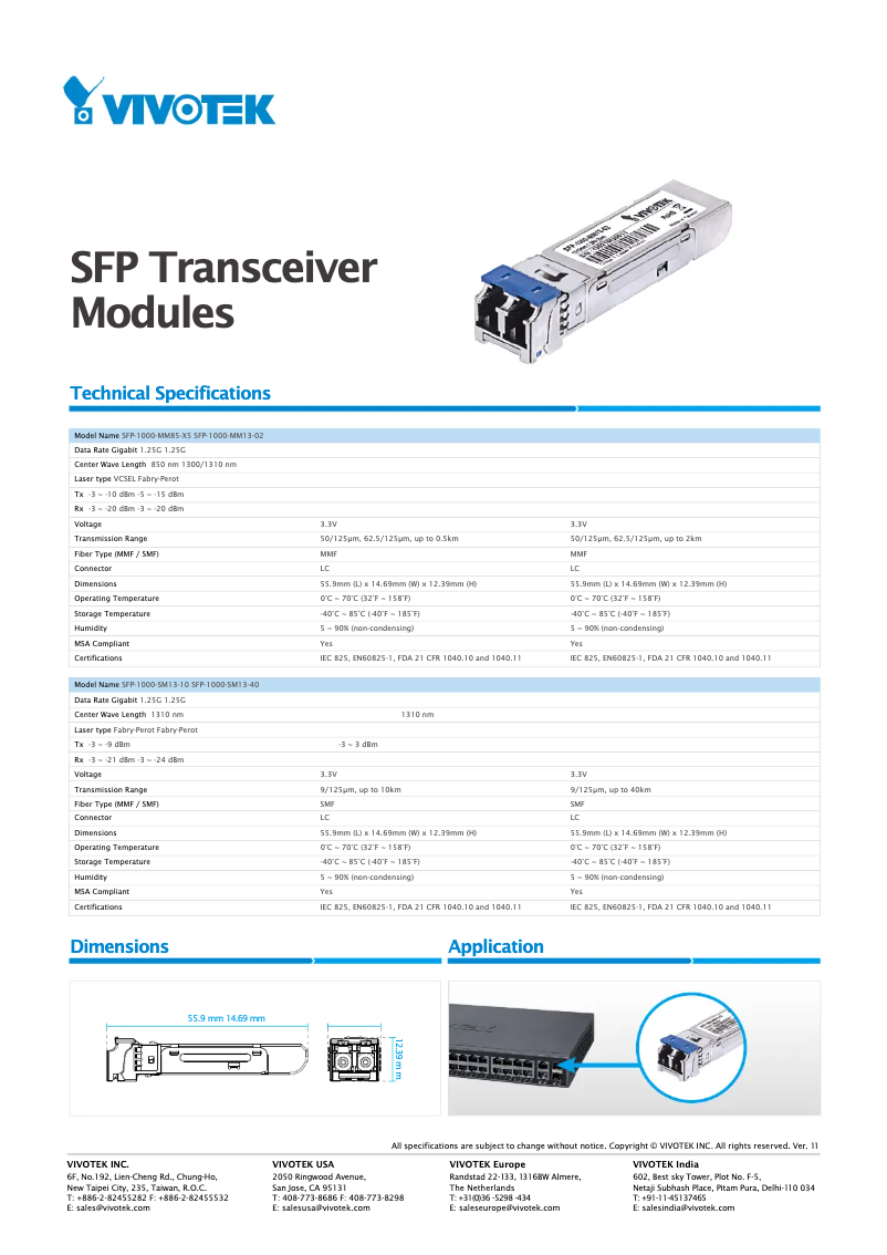 Page n°1 - Manuel utilisateur Vivotek SFP-1000-SM13-10