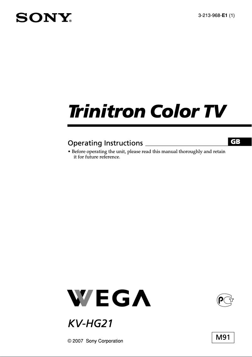 Page 1 de la notice Manuel utilisateur Sony KV-HG21M91