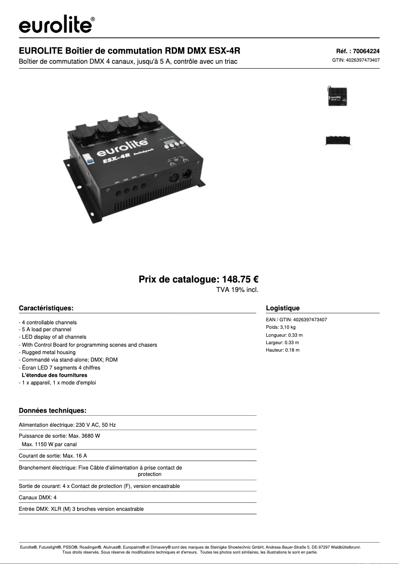 Page n°1 - Fiche technique Eurolite ESX-4R