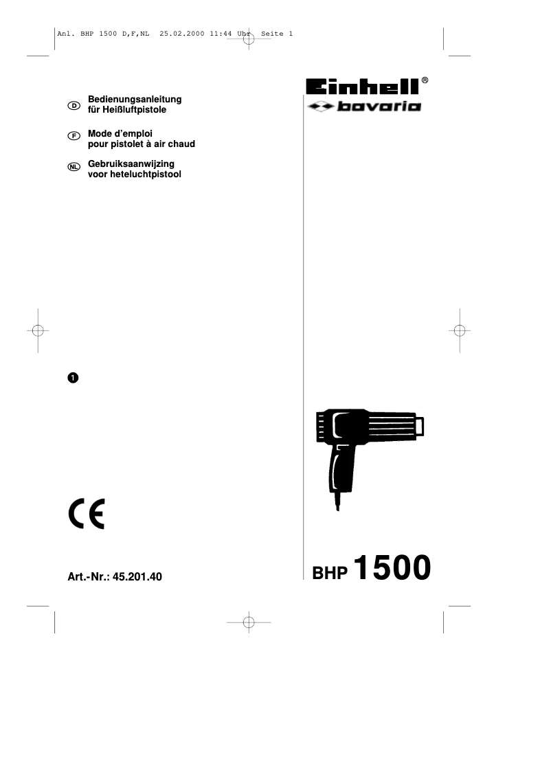 Image de la première page du manuel de l'appareil Bavaria BHP 1500