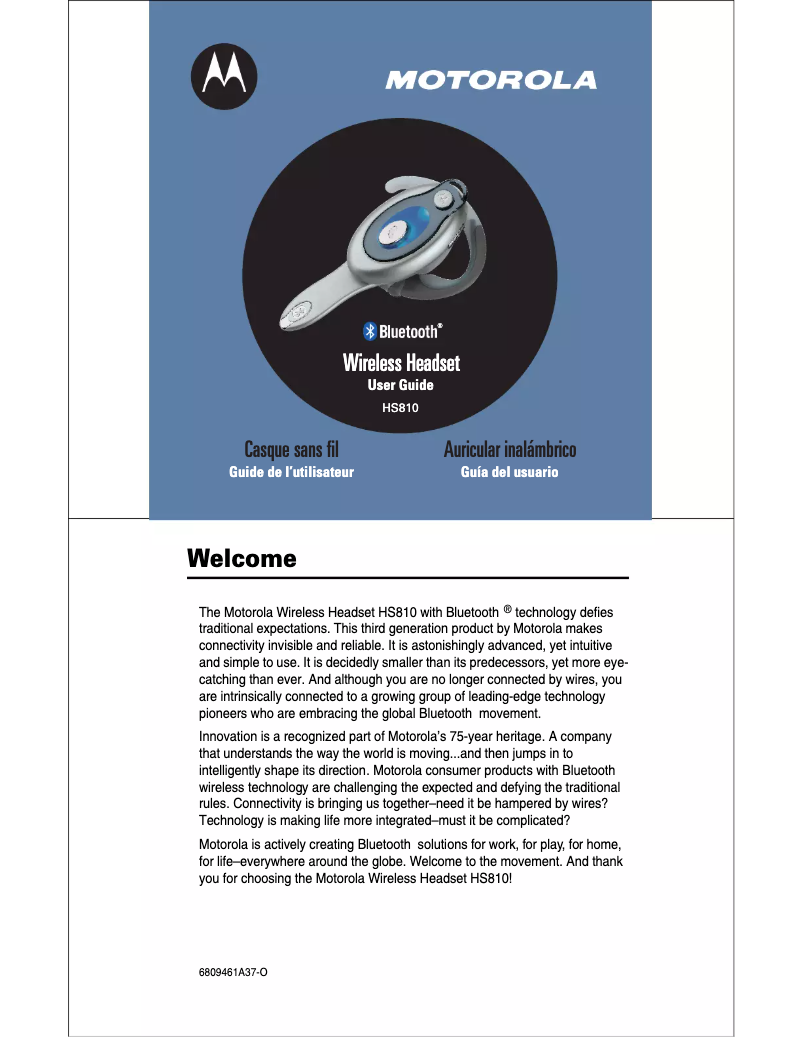 Page n°1 - Manuel utilisateur Motorola HS810