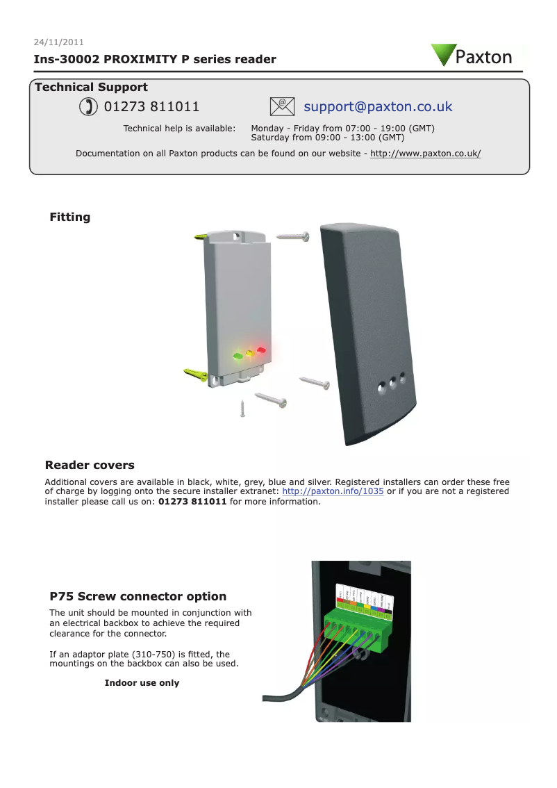 Page 1 de la notice Manuel utilisateur Paxton Proximity P38