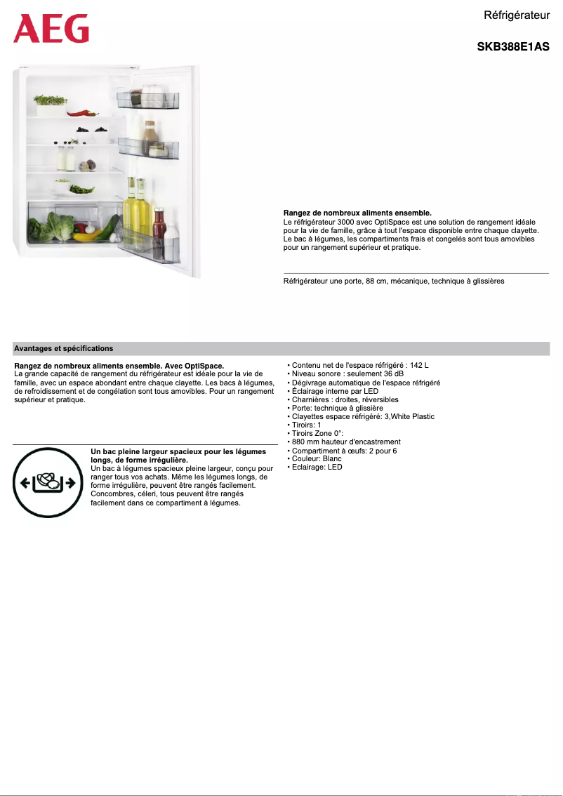 Page 1 de la notice Fiche technique AEG SKB388E1AS