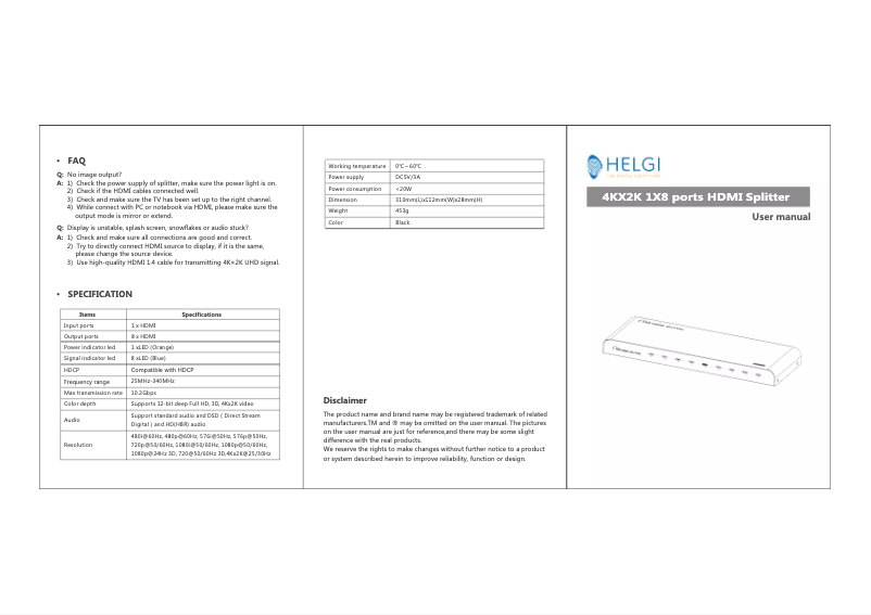 Page n°1 - Manuel utilisateur HELGI HLG0318PRO