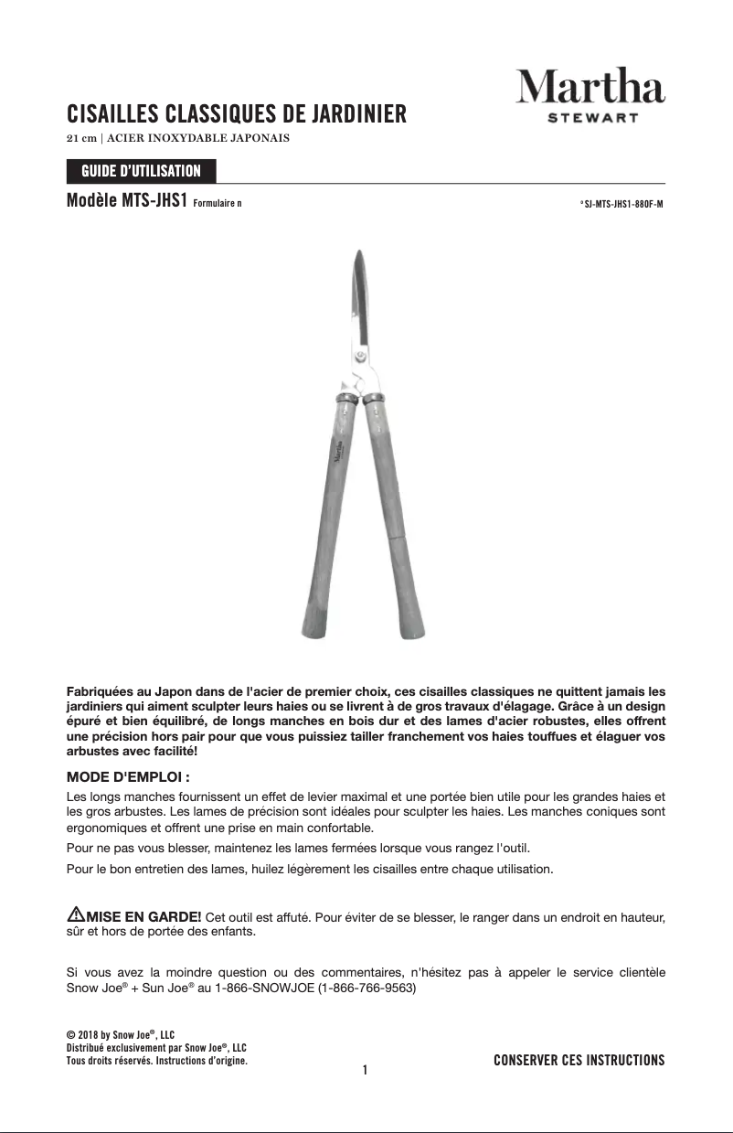Page n°1 - Manuel utilisateur Martha Stewart MTS-JHS1