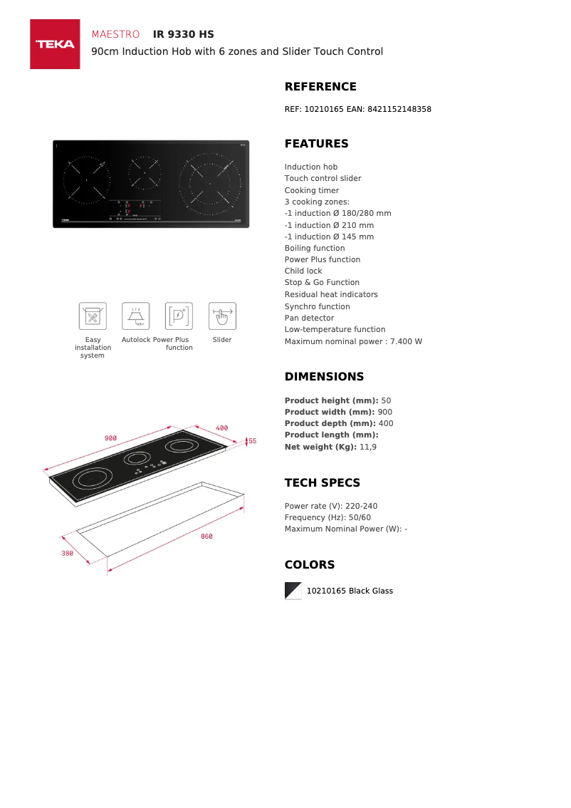 Page n°1 - Fiche technique Teka IR 9330 HS