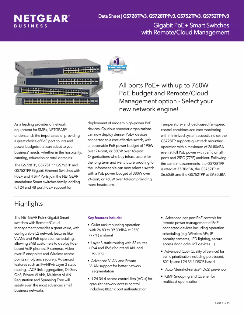Page n°1 - Fiche technique Netgear GS728TPv3