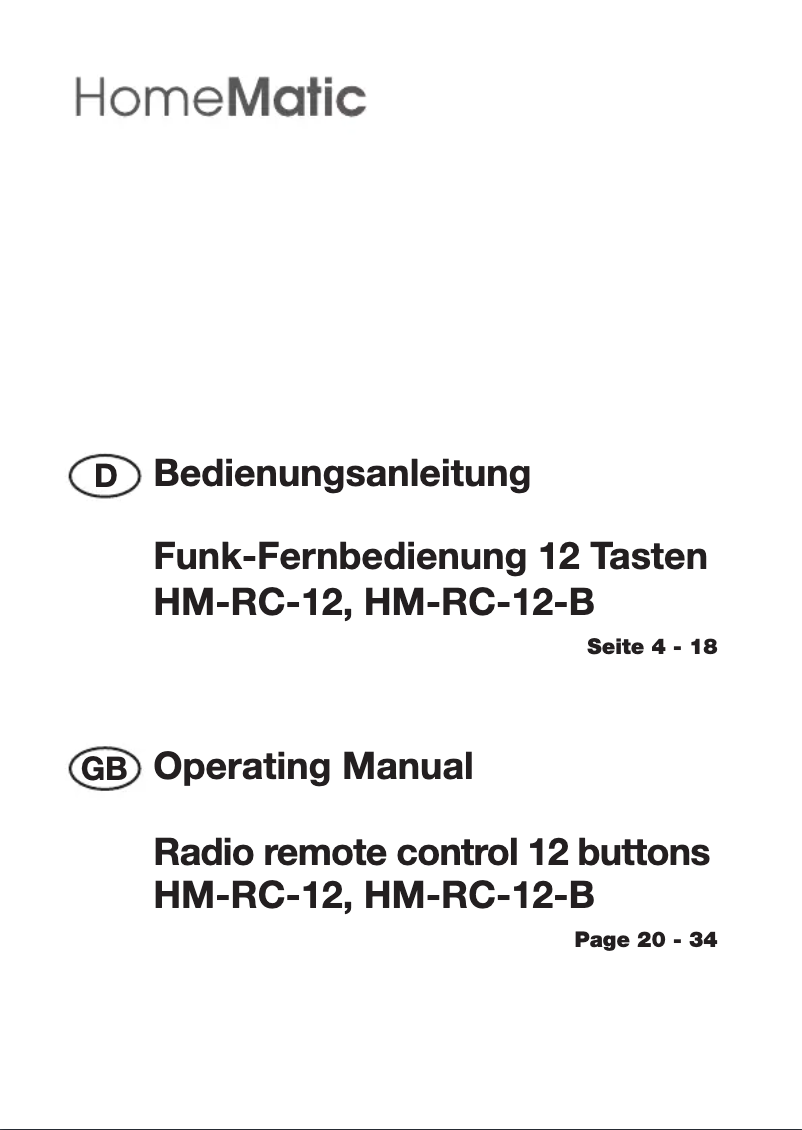 Page n°1 - Manuel utilisateur Homematic IP HM-RC-12