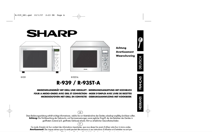 Page 1 de la notice Manuel utilisateur Sharp R-939IN