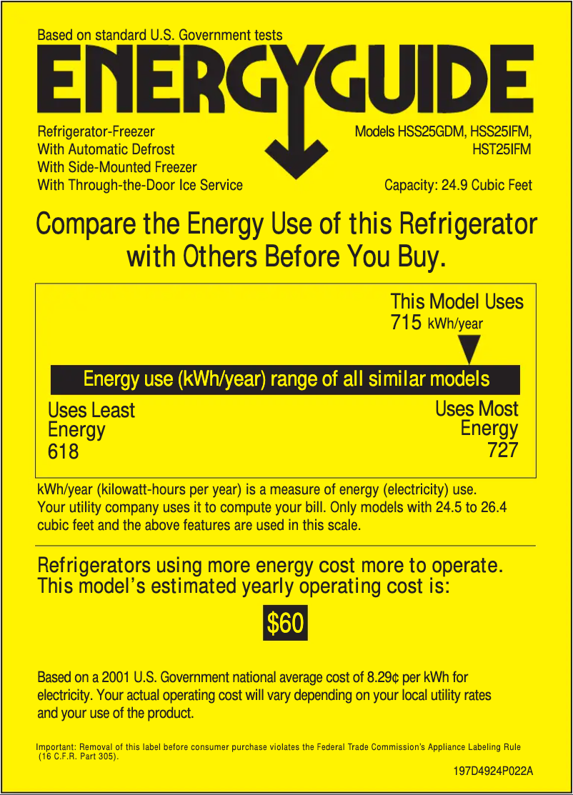Page 1 de la notice Label énergétique Hotpoint HSS25IFMWW