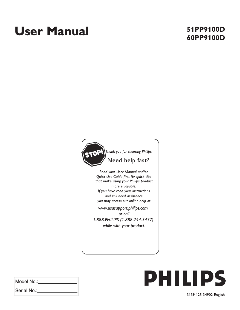 Page 1 of the manual User Manual Philips 60PP9100D