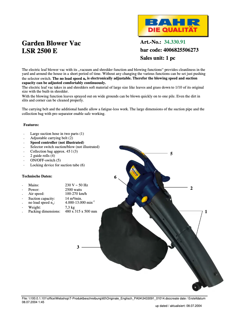 Image de la première page du manuel de l'appareil LSR 2500 E