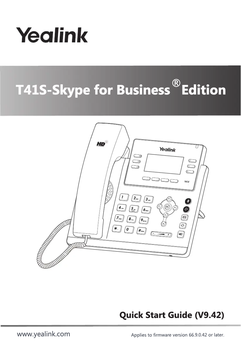 Page 1 de la notice Guide de démarrage rapide Yealink T41S