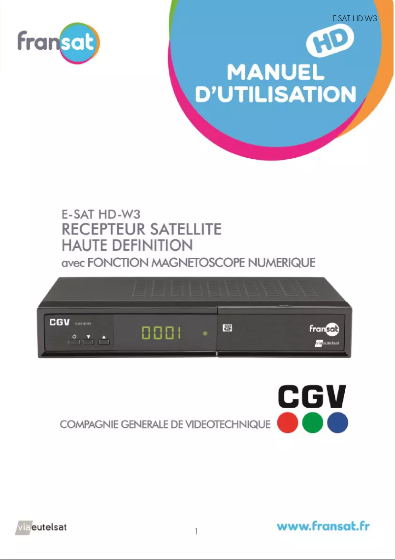 Image de la première page du manuel de l'appareil E-SAT HD-W3 (Fransat)