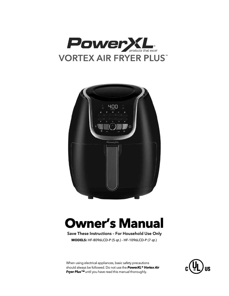 Page 1 de la notice Manuel utilisateur PowerXL Vortex Air Fryer Plus HF-1096LCD-P