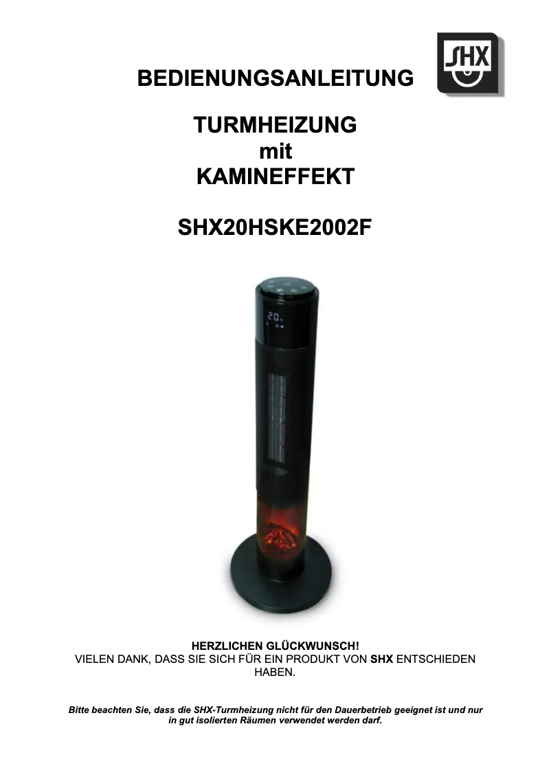 Image de la première page du manuel de l'appareil SHX20HSKE2002F