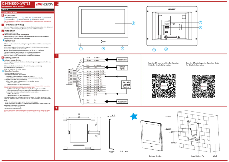 Page n°1 - Guide de démarrage rapide Hikvision DS-KH8350-TE1