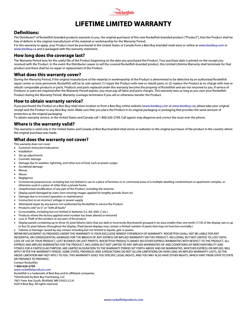 Page n°1 - Guide de démarrage rapide Rocketfish RF-TVMLPT03V3