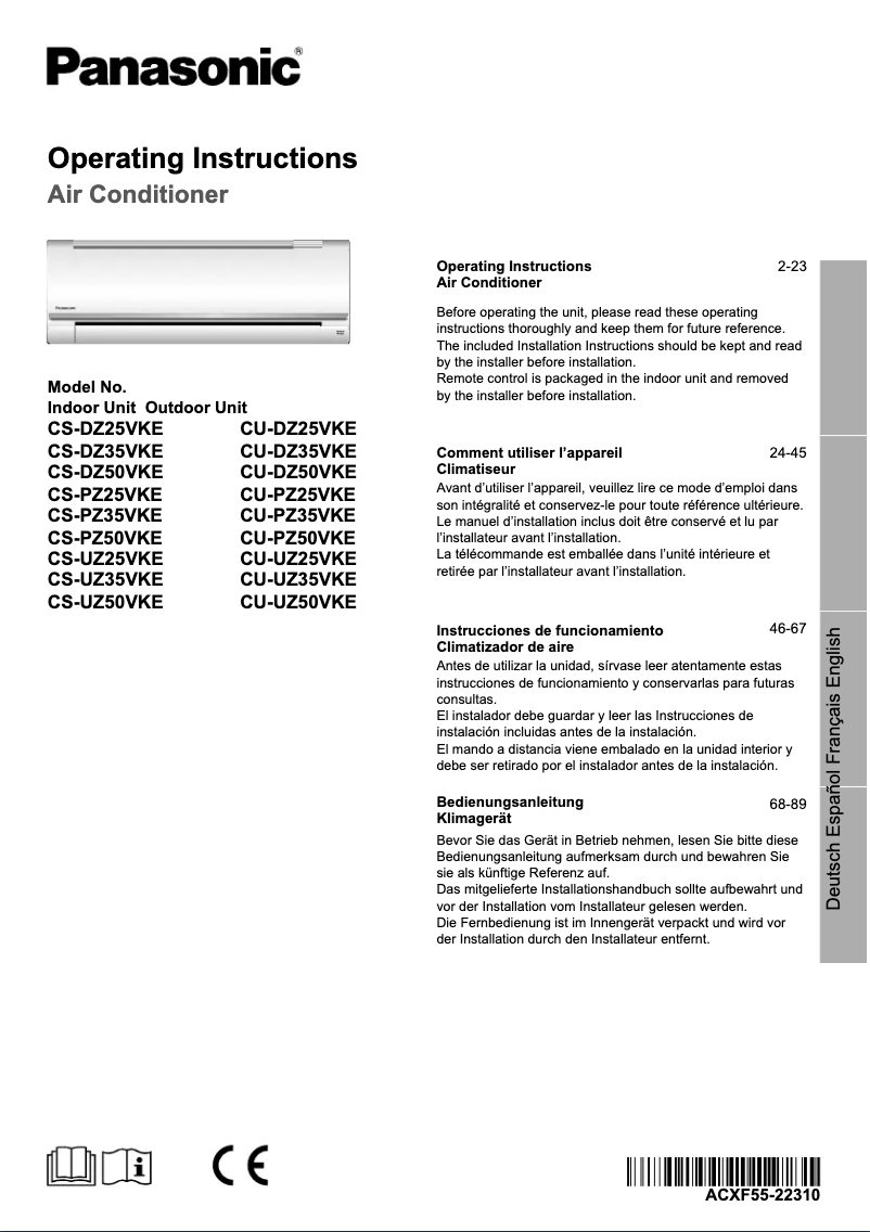 Page n°1 - Manuel utilisateur Panasonic CU-DZ50VKE
