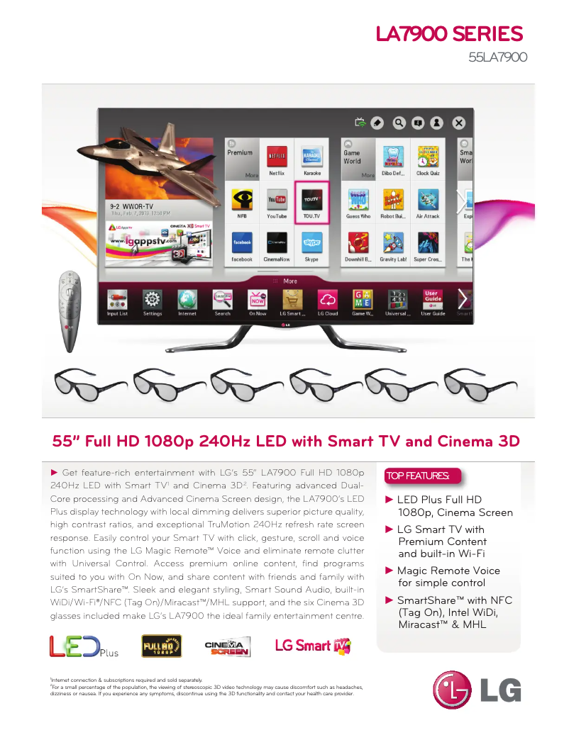 Page 1 de la notice Fiche technique LG 55LA7900