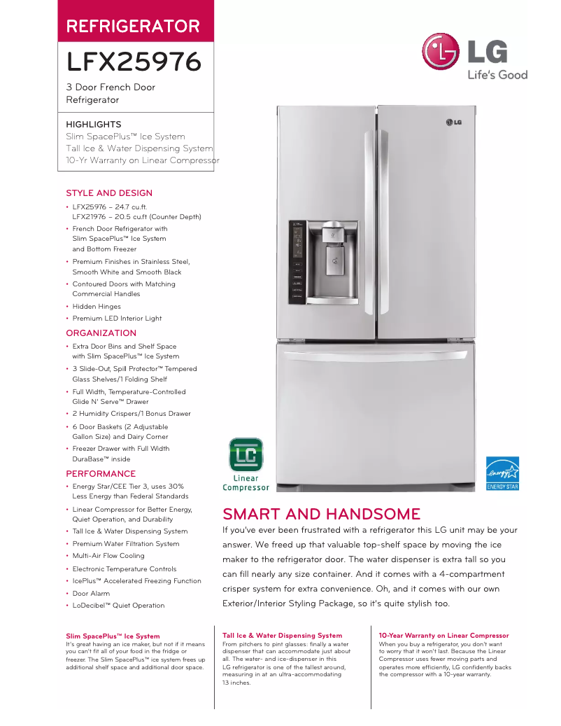 Página 1 del manual Ficha técnica LG LFX21976ST