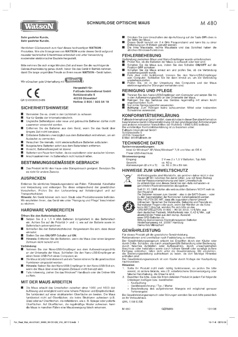 Image de la première page du manuel de l'appareil M480
