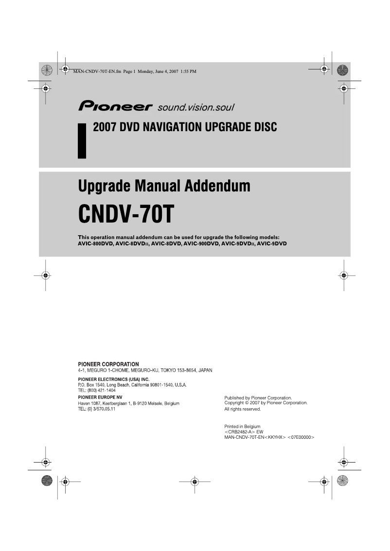Page n°1 - Manuel utilisateur Pioneer CNDV-70T