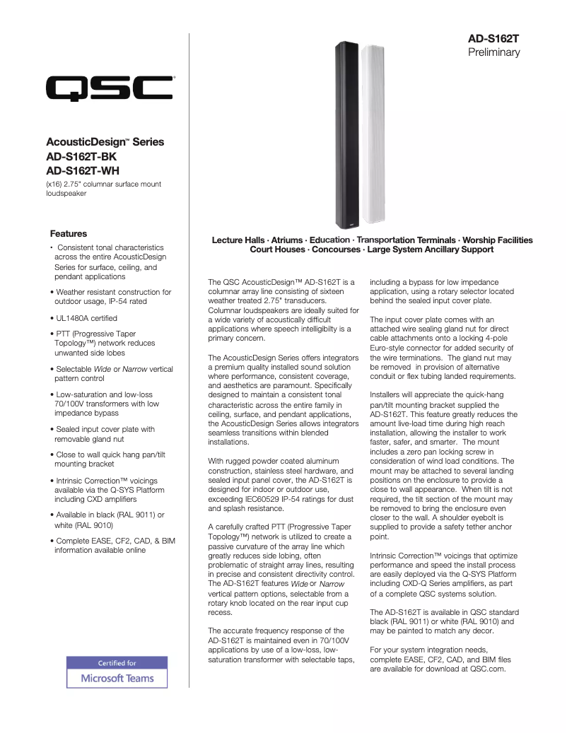 Image de la première page du manuel de l'appareil AcousticDesign AD-S162T
