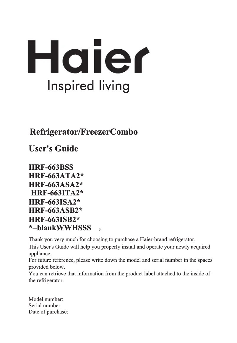 Página 1 del manual Manual de usuario Haier HRF-663ISB2B