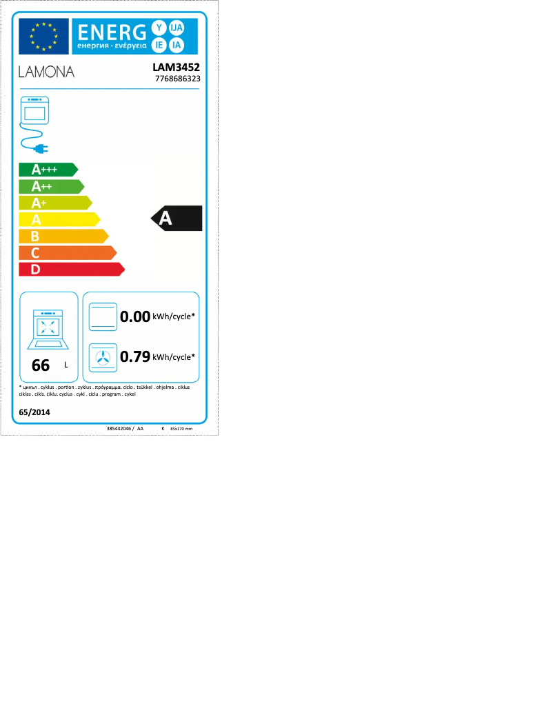 Page 1 de la notice Label énergétique Lamona LAM3452