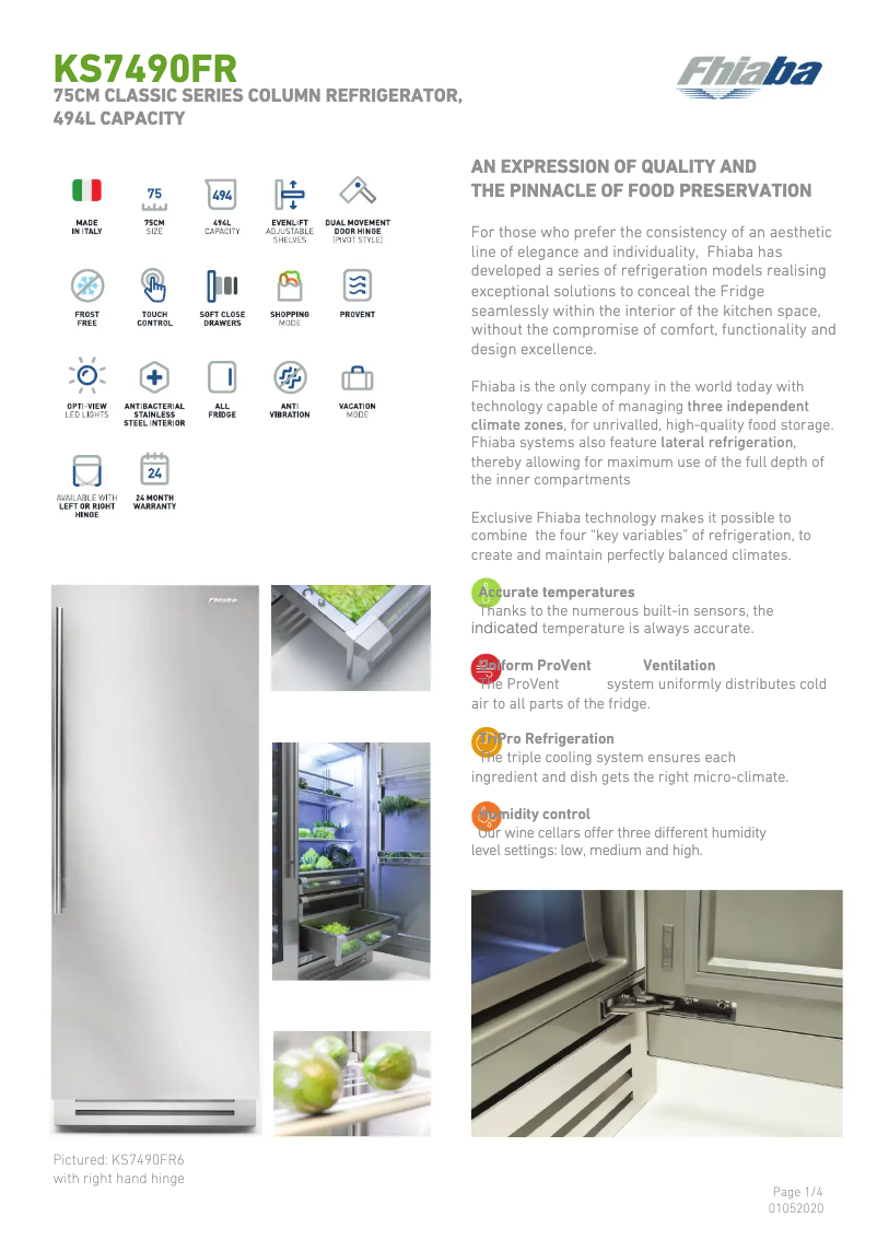 Page 1 de la notice Fiche technique Fhiaba KS7490FR6