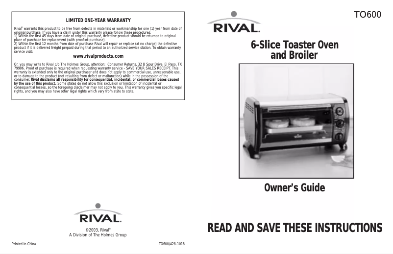 Page n°1 - Manuel utilisateur Rival TO600