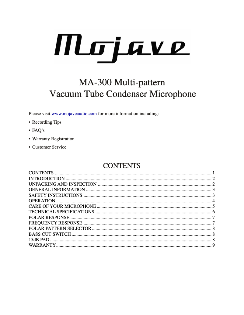 Page n°1 - Manuel utilisateur Mojave MA-300