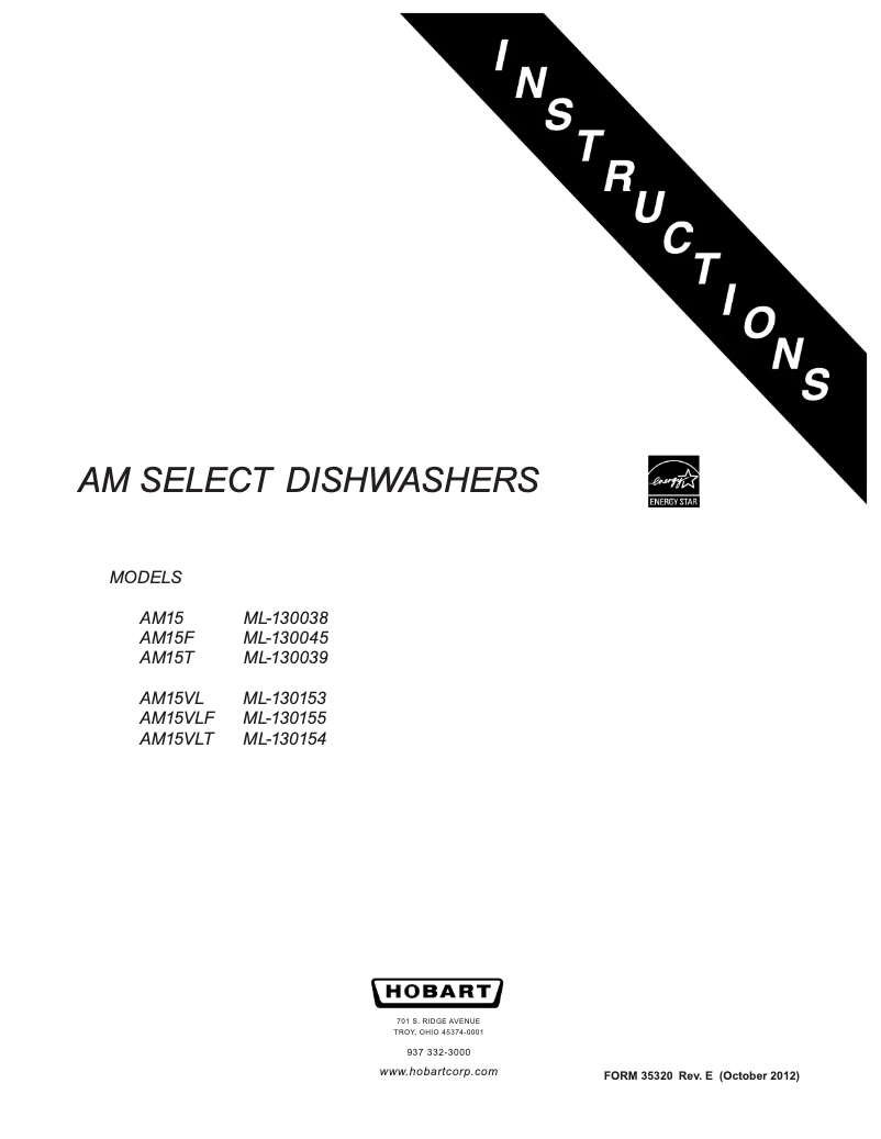 Page 1 de la notice Manuel utilisateur Hobart AM15T