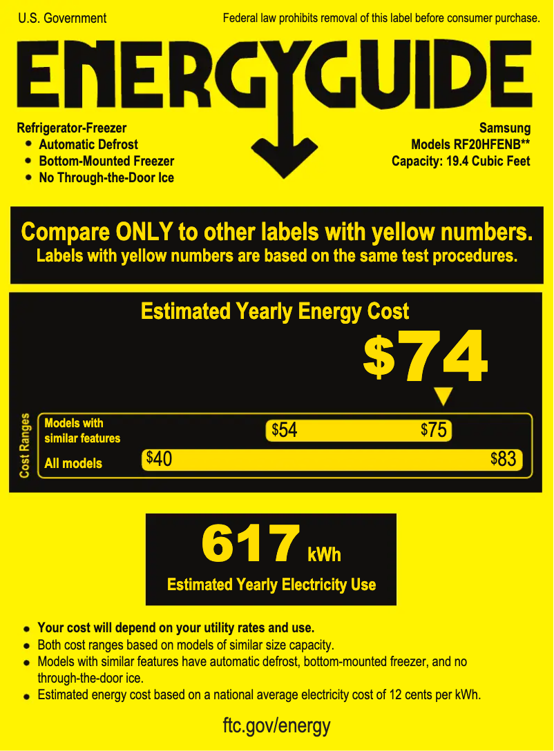 Page 1 de la notice Label énergétique Samsung RF20HFENBSR