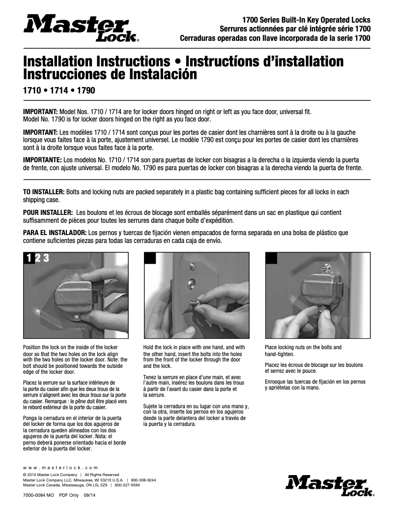 Page n°1 - Manuel utilisateur Master Lock 1710