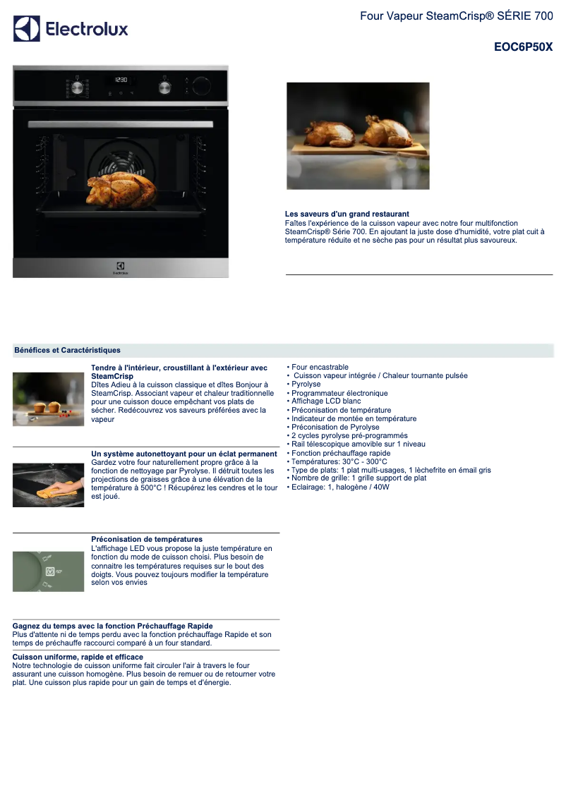 Page 1 de la notice Fiche technique Electrolux EOC6P50X