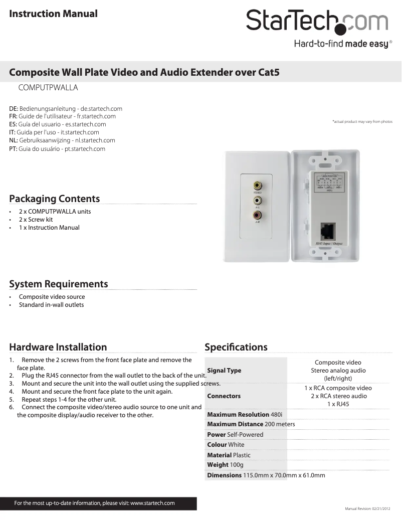 Page 1 de la notice Manuel utilisateur StarTech.com COMPUTPWALLA