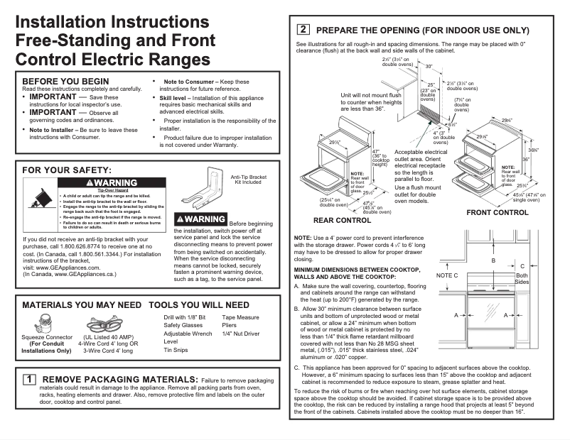 Page n°1 - Guide d'installation GE JBS86EPES