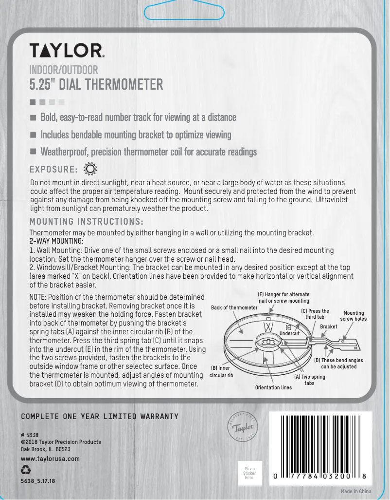 Page 1 de la notice Manuel utilisateur Taylor 5638