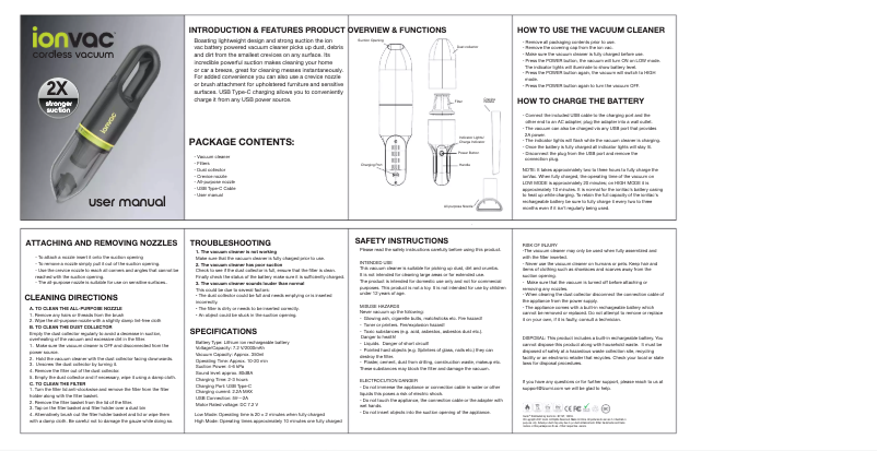 Page n°1 - Manuel utilisateur IonVac Cordless Vacuum