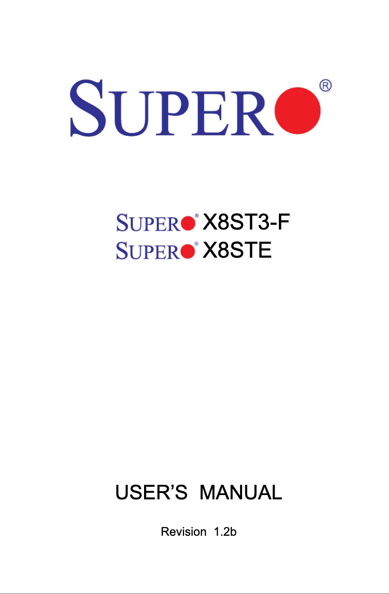Page 1 de la notice Manuel utilisateur Supermicro X8STE