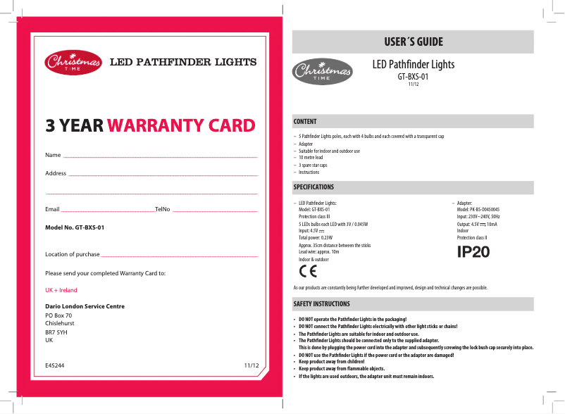 Page 1 de la notice Manuel utilisateur Christmas Time GT-GS5-01