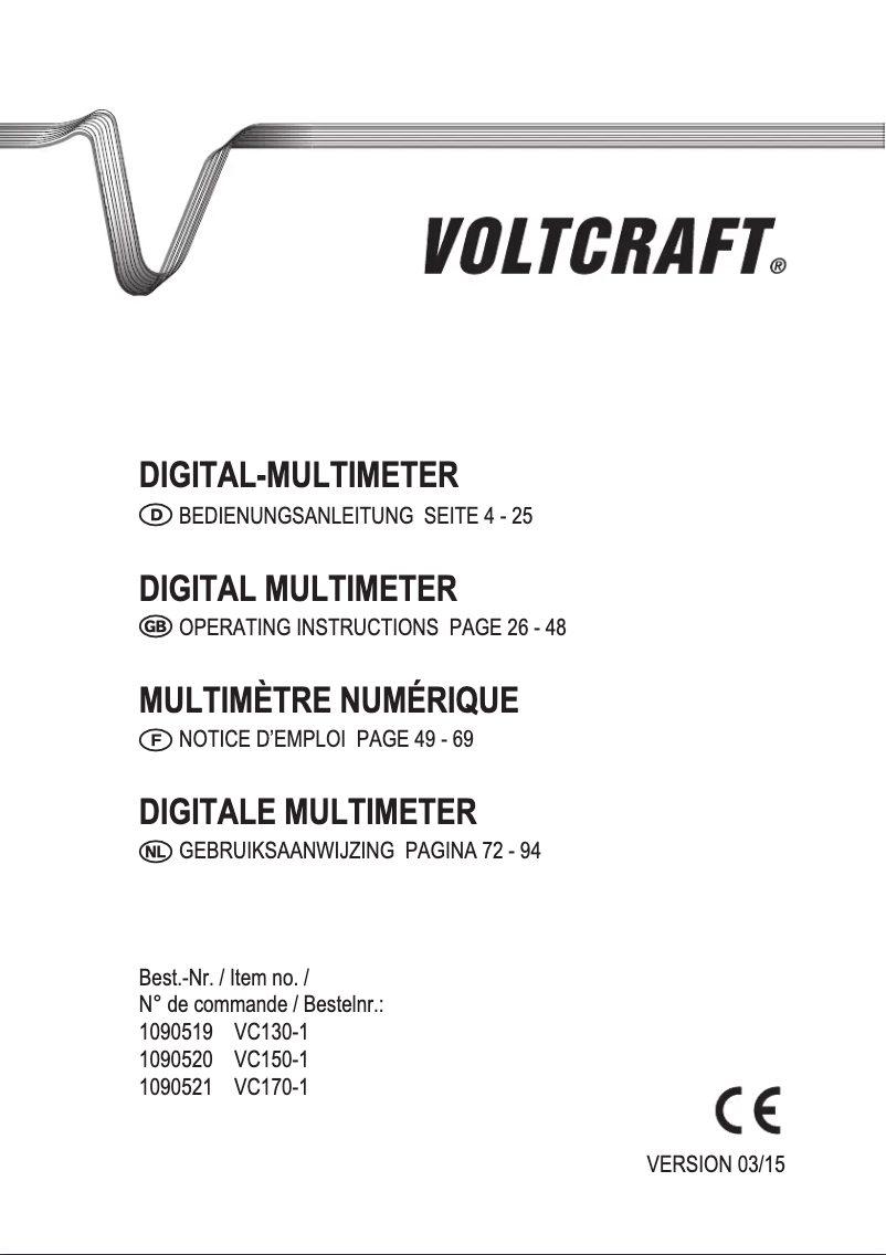 Page 1 de la notice Manuel utilisateur Voltcraft VC130-1