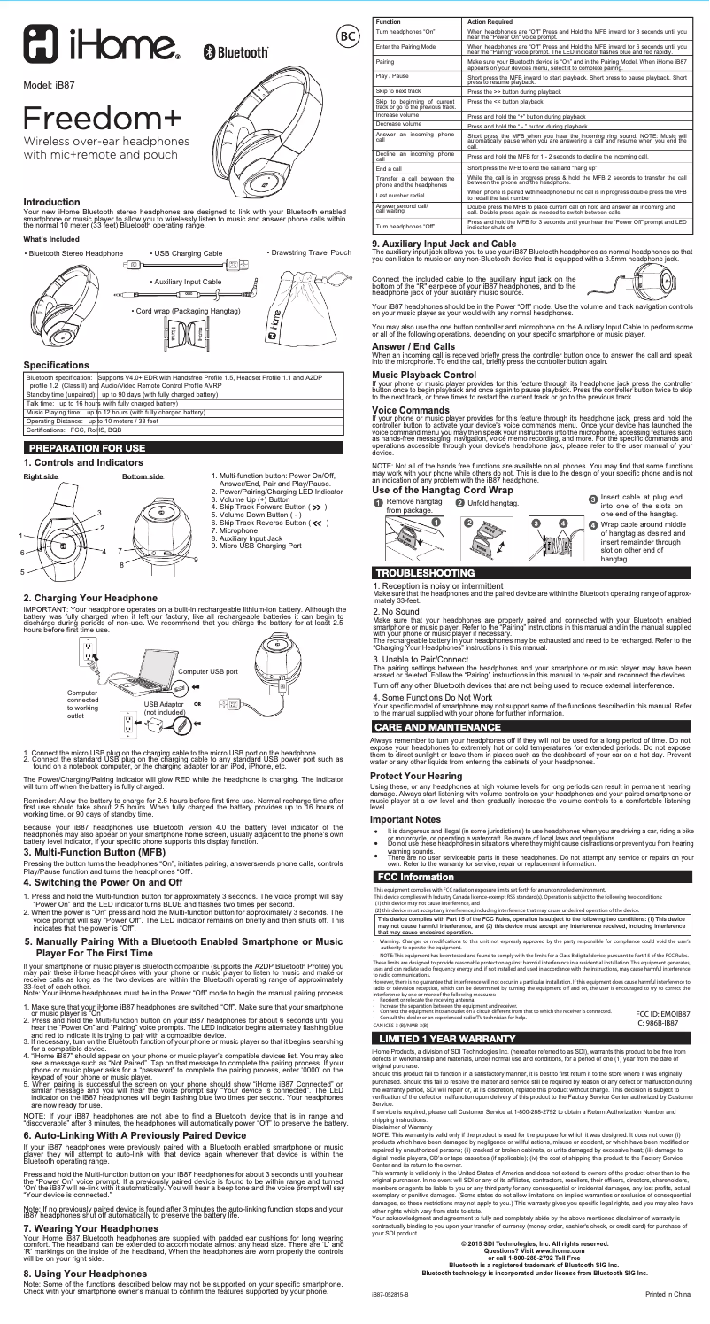 Page n°1 - Manuel utilisateur iHome iB87