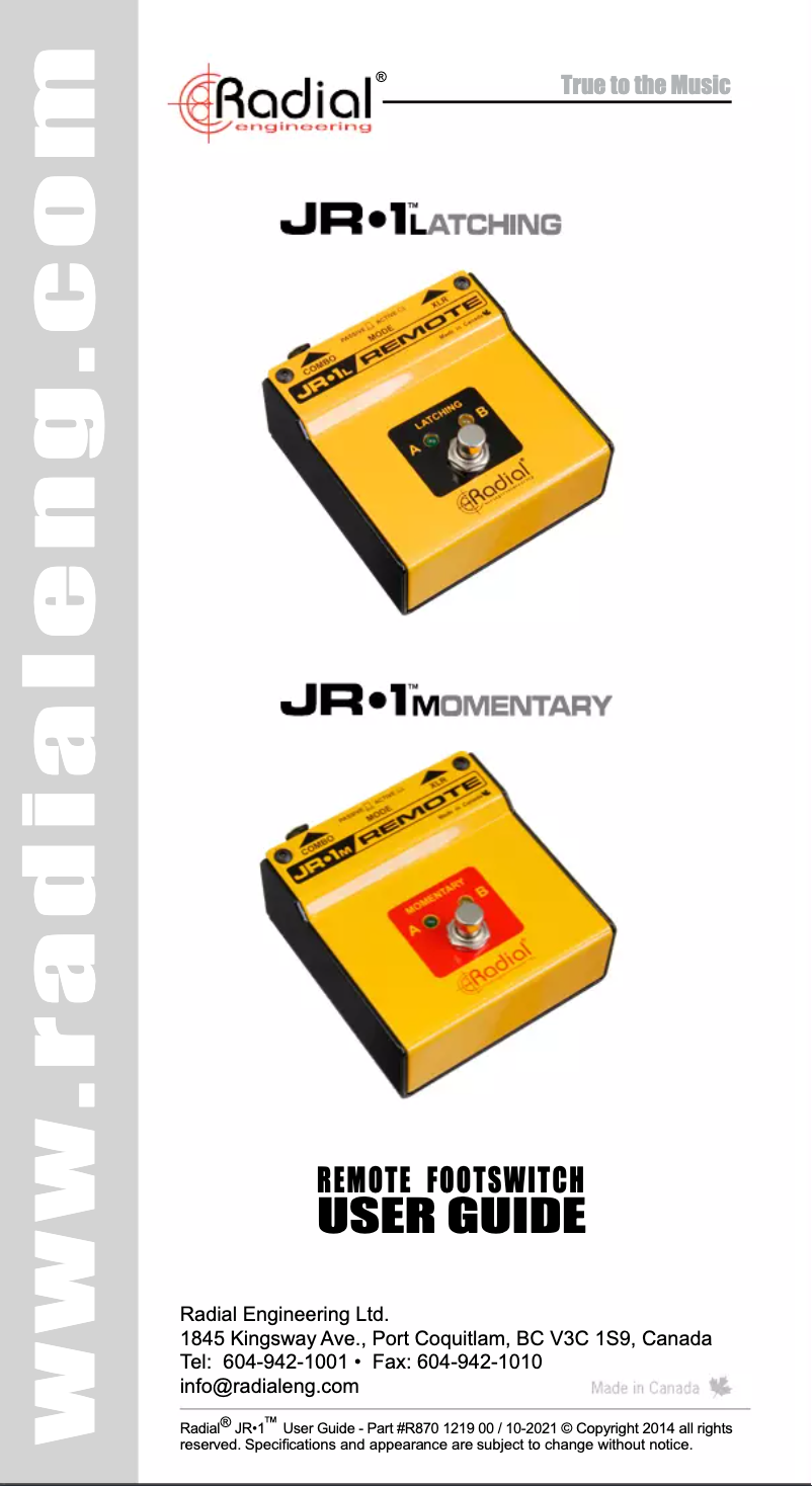 Página 1 del manual Manual de usuario Radial Engineering JR1M