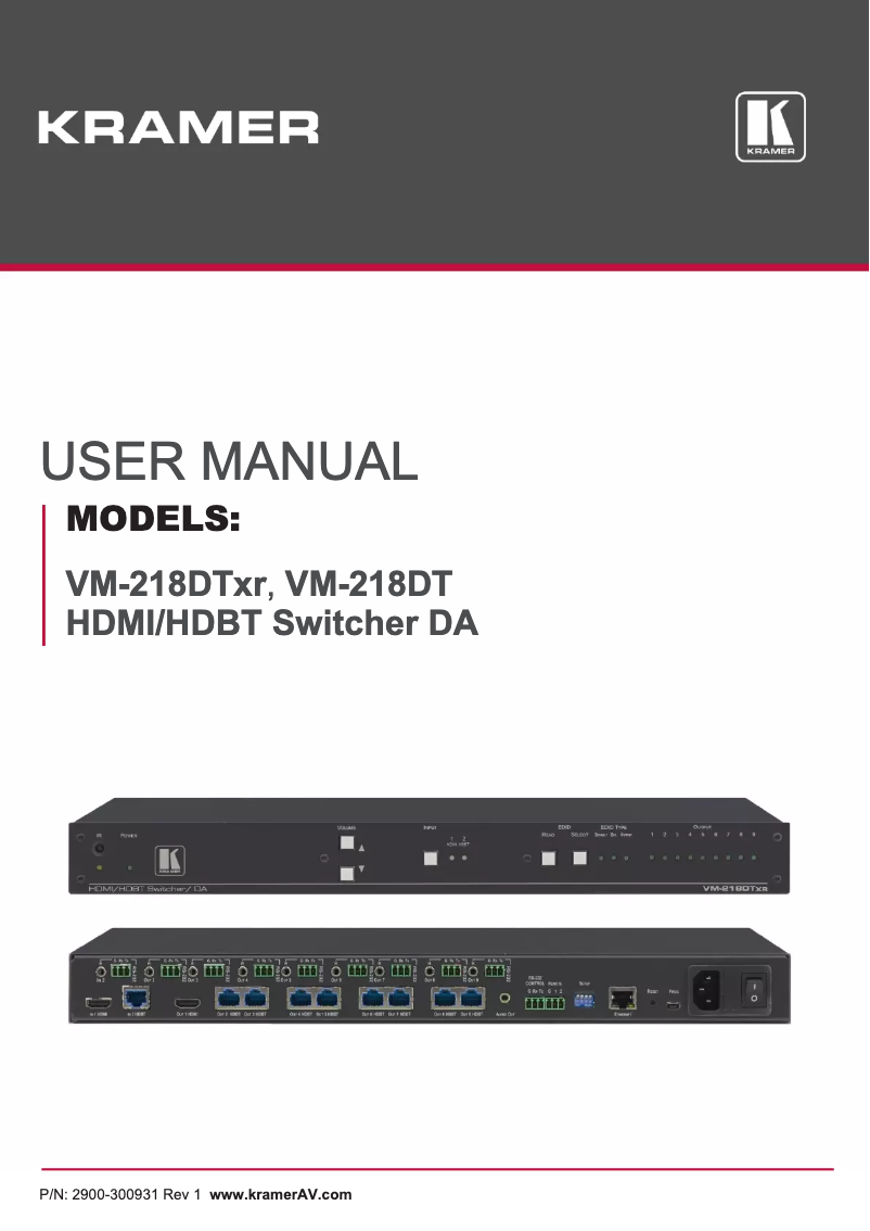 Page 1 de la notice Manuel utilisateur Kramer VM-218DTXR